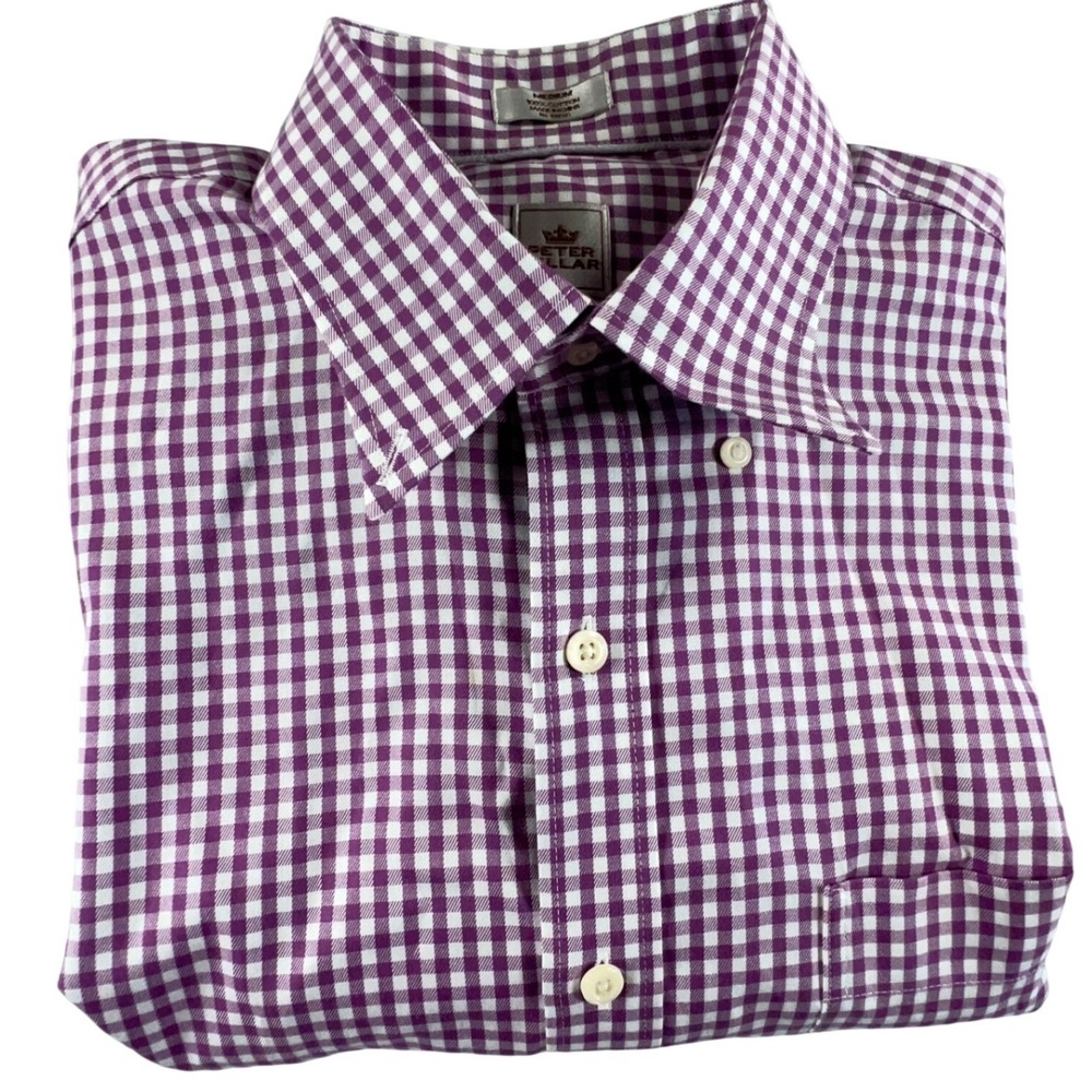 Peter Millar Mens Purple Gingham Button Down Shirt Firestone Country Club M